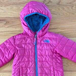 Pink North Face 5T Reversible winter jacket with hood